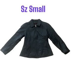 Vintage Tannery West SOFT Black LEATHER Biker Moto Jacket Sz S EUC